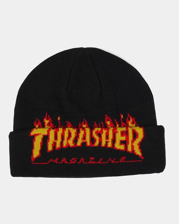 Thrasher Flame Fold Beanie Black; OS