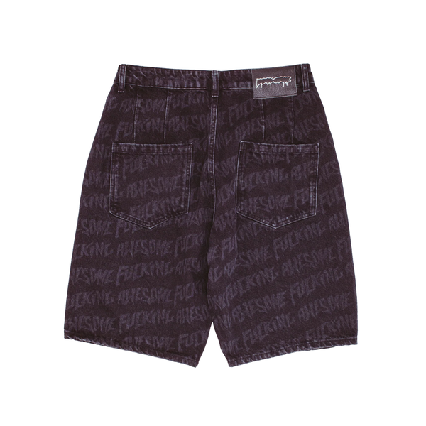 Fucking Awesome Baggy Pleated Denim Laser Stamp Shorts Black