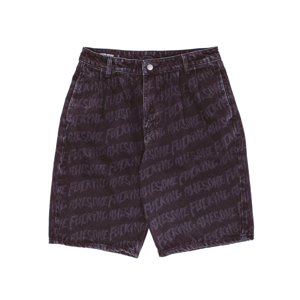 Fucking Awesome Baggy Pleated Denim Laser Stamp Shorts Black